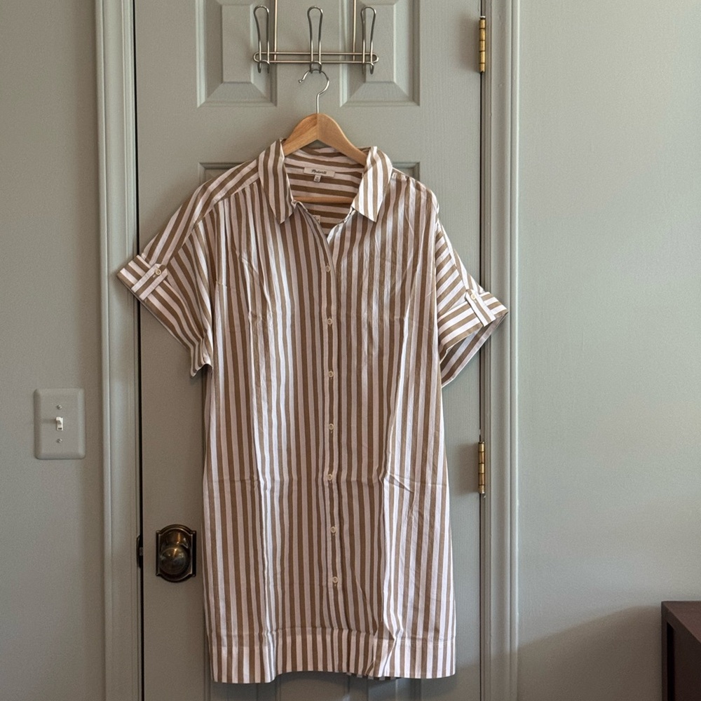 Madewell Tan and White Striped Midi Dress